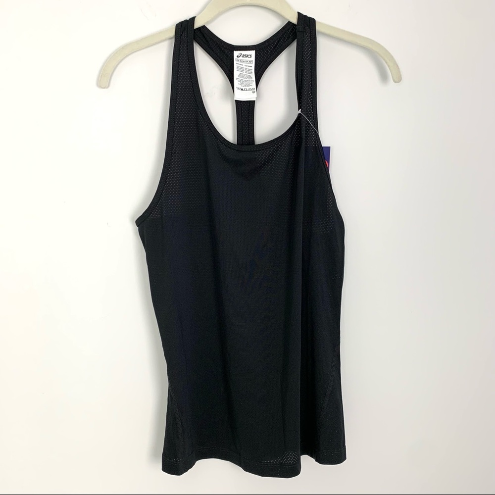 NWT ASICS Size XS Women’s Black Racerback Workout Tank, Mesh Type Fabric